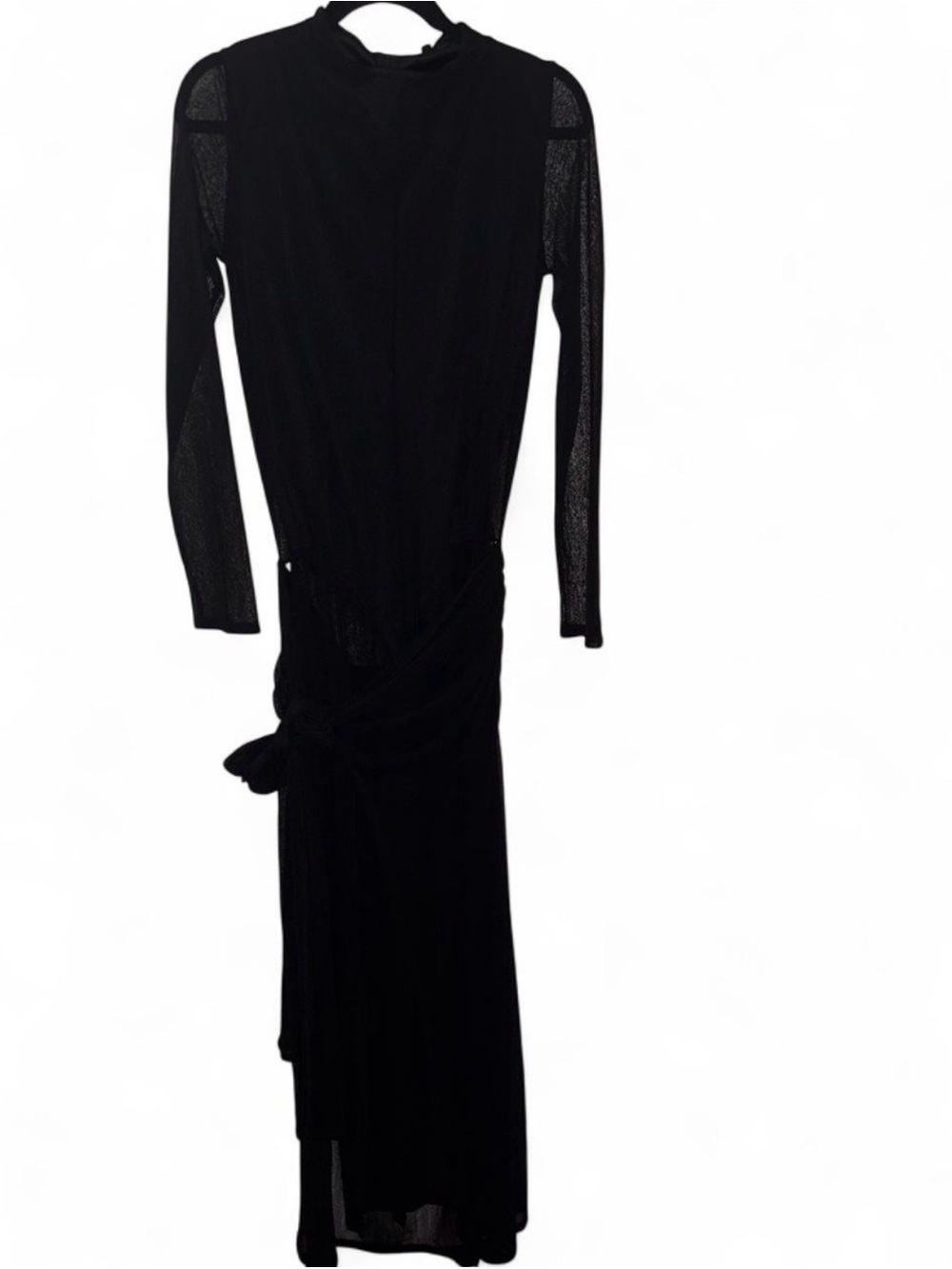 Fashion Nova Black Long Sleeve Mesh Knot Maxi Dress